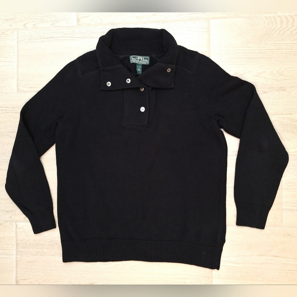 Lauren Ralph Lauren Black Heavy Cotton Button Long Sleeve Knit Sweater Size XL - Picture 2 of 8
